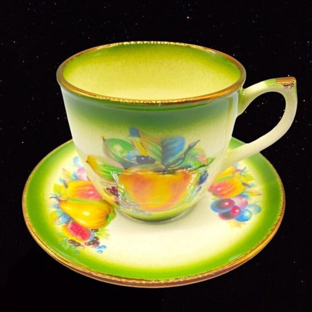 Vintage Staffordshire Mayfayre England‎ Teacup Set Fruit Pattern England 3”W